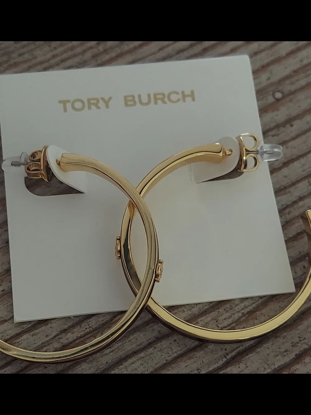 Tory Burch Gold/Black Hoop Earrings - Classic Women's Jewelry